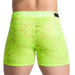 Neon green floral lace men’s briefs gigo paradise yellow hotshort with delicate intricate lace detailing