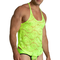 Neon green floral lace tank top from gigo paradise yellow tank featuring delicate lace material and vibrant color