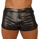 Gigo passione black shorts in patent leather with lace trim for a stylish edgy look