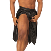 Gigo Passione black faux leather wrap-around shorts with high waist glossy finish and side slits visible on front side