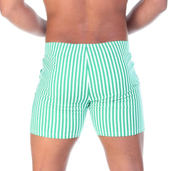 Gigo Polo green beachwear green and white vertically striped swim trunks for casual beach use