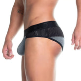 Black and gray gigo prudence athletic briefs with perforated waistband for breathable support