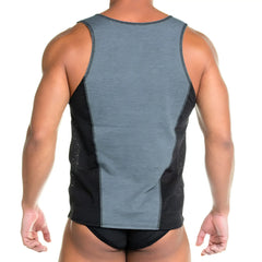 Gigo Prudence black tank gray and black mesh-paneled tank top with a heathered gray center panel