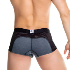 Black and gray gigo prudence trunk briefs with mesh back panel and ciga logo waistband for athletic use