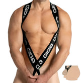 Black gigo purity harness men’s suspenders with white logo branding for stylish and secure support