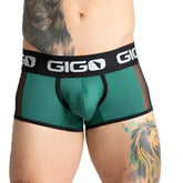 Green and black gigo purity green trunk briefs with mesh side panels for breathability and comfort