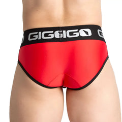 Red giggigo men’s briefs with black trim and waistband in breathable fabric for comfortable everyday wear