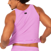 Gigo Rank purple tank vibrant pink and white striped sleeveless tank top with rounded neckline for casual wear
