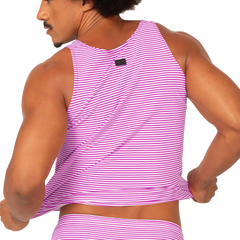 Gigo Rank purple tank vibrant pink and white striped sleeveless tank top with rounded neckline for casual wear