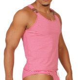 Gigo Rank Red Tank pink and white striped tank top with adjustable metallic buckle shoulder straps