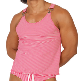 Pink and white striped halter top with adjustable metal shoulder straps from gigo rank red tank collection