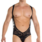 Gigo Redemotion black lace bodysuit with intricate floral patterns and thin shoulder straps for elegant lingerie style