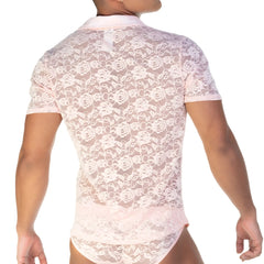 Gigo Redemotion pink shirt is a delicate pink lace short-sleeved shirt with a floral pattern and collar