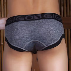 Gigo ROCKS grey brief underwear size L in gray heather fabric with black elastic waistband and subtle gigi logo