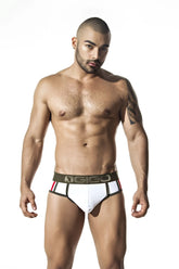 White gigo royalty brief g string underwear with black and red trim size m designed for comfortable wear