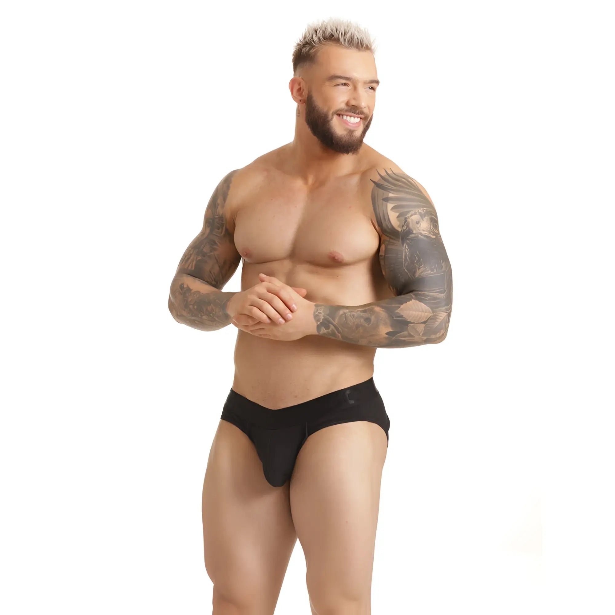 Black gigo scanaling brief jockstrap with smooth form-fitting design ideal for athletic performance and comfort