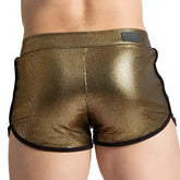 Gold metallic shorts with black trim and subtle ribbed texture from gigo shinese hotshort collection