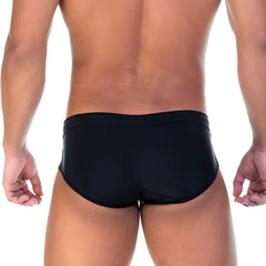 Gigo Soccer black swim brief with smooth form-fitting design made of stretchy material for swimming and soccer activities