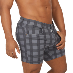 Gigo social blue square short gray and black plaid tailored fit shorts for casual and social wear