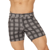 Gigo social gray short gray and black plaid shorts with button closure for casual wear