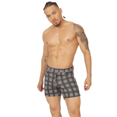 Gigo social gray short plaid shorts in gray and black with a classic checkered pattern for casual wear