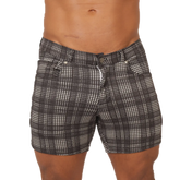 Gigo social gray square short black and white plaid shorts with classic button closure perfect for casual wear
