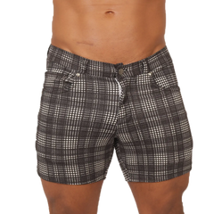 Gigo social gray square short black and white plaid shorts with classic button closure perfect for casual wear