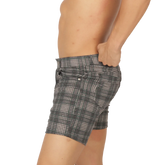 Black and white plaid shorts with classic check pattern from gigo social green short collection