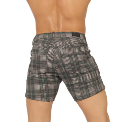 Black and white plaid tailored fit shorts from gigo social green short collection ideal for casual wear