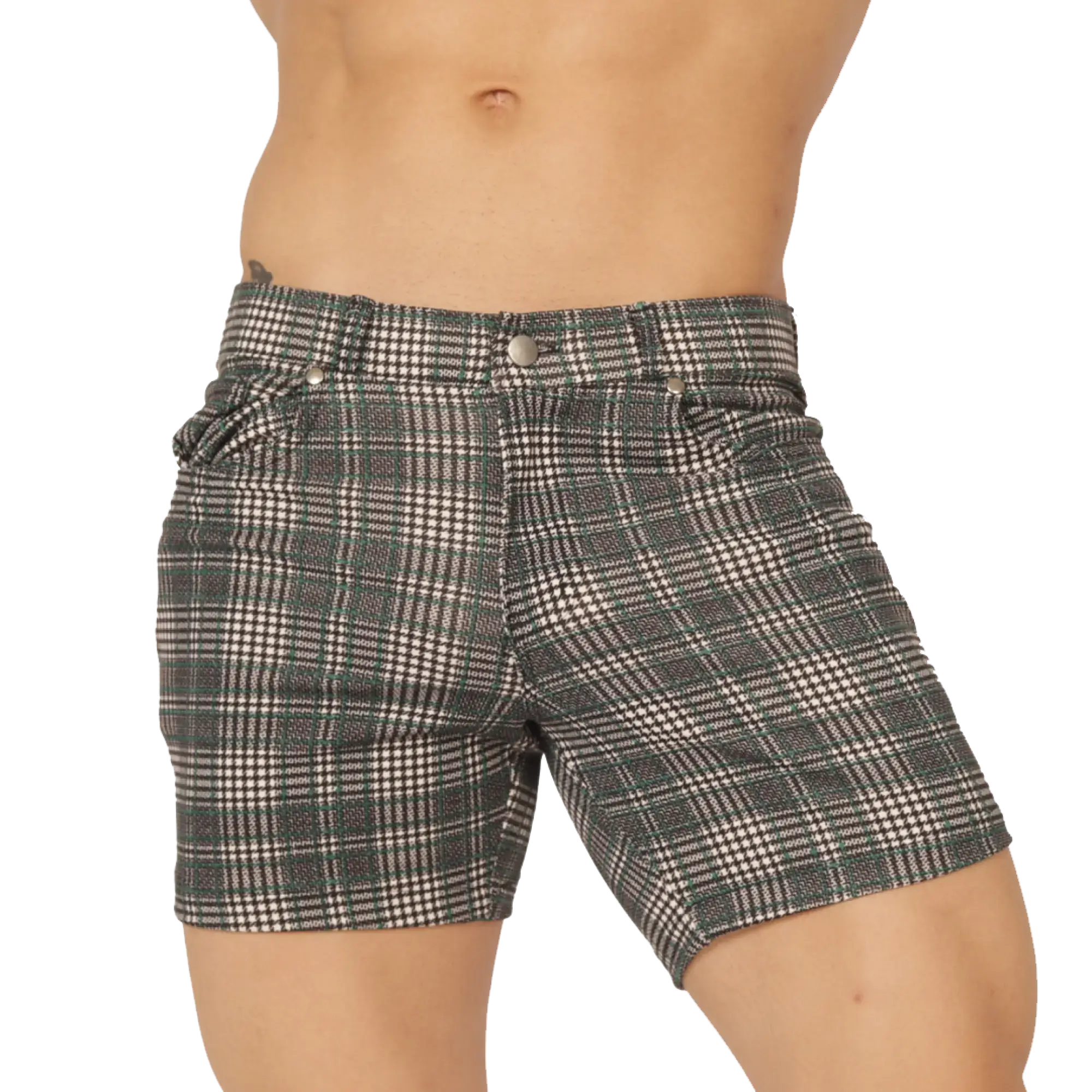 Dark green and white plaid gigo social green short with button closure made of comfortable fabric for casual wear