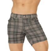 Dark green and white plaid gigo social green short with button closure made of comfortable fabric for casual wear