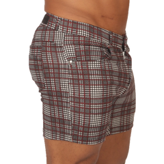 Gigo Social Red Short plaid patterned men’s shorts in red white and gray tones perfect for casual wear