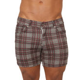 Gigo social red short plaid-patterned shorts in maroon white and dark gray perfect for casual wear