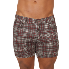 Gigo social red short plaid-patterned shorts in maroon white and dark gray perfect for casual wear