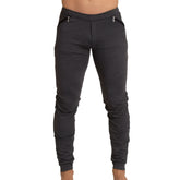 Dark heather gray gigo sport sportpants jogger pants with black zipper pockets and ribbed cuffs