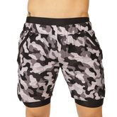 Gigo sporty camouflage short in black gray and white pattern with black elastic waistband and hem trim for athletic use