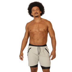 Gigo sporty gray short light gray athletic shorts with black trim and drawstring waistband for active wear