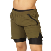 Gigo sporty green short olive green athletic shorts with black elastic waistband and zippered side pocket inner lining