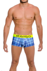 Blue plaid gigo square short boxer underwear with bright yellow waistband size l designed for comfort and style