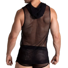 Black mesh Gigo Striking hoody tshirt tank top with a snug fit and reinforced waistband