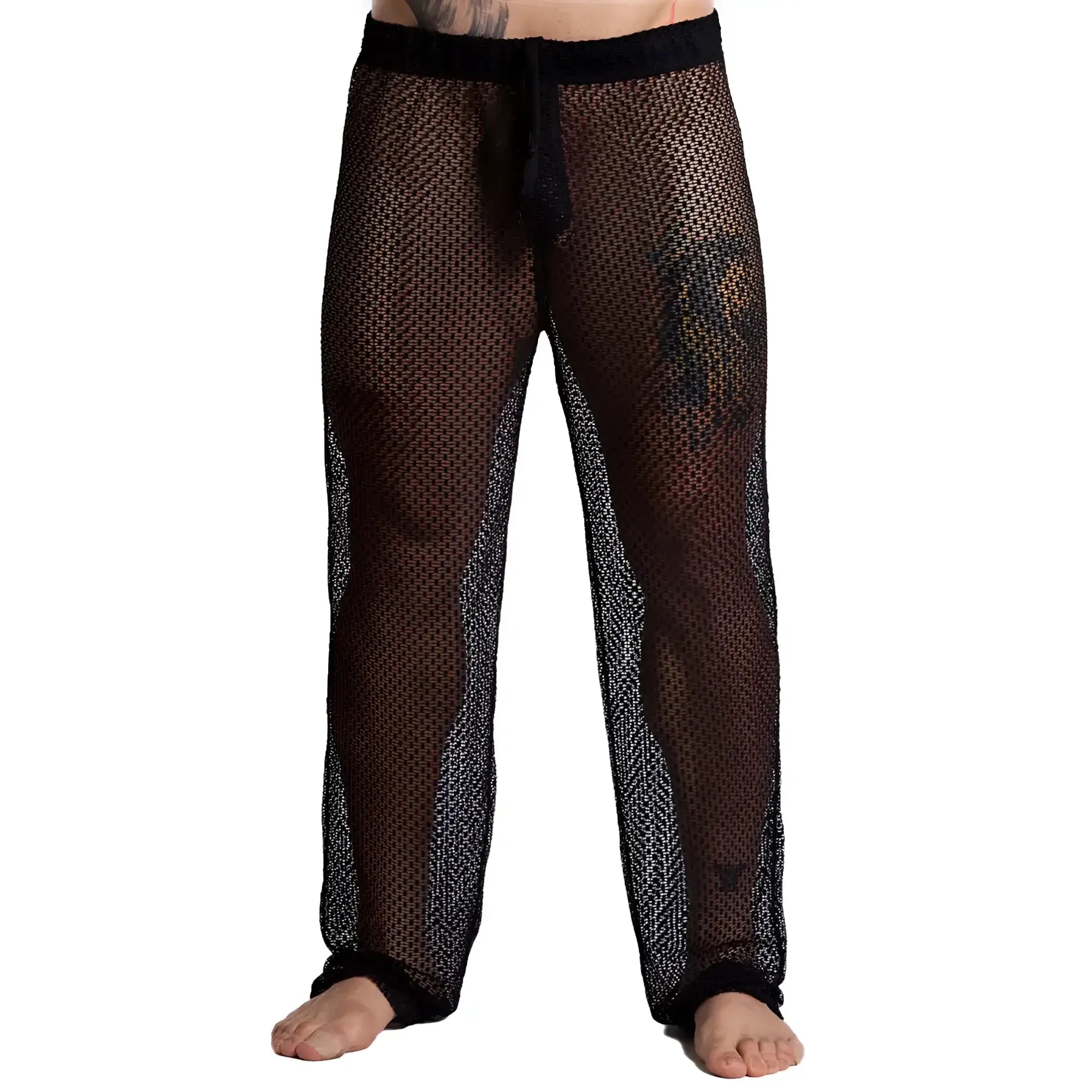 Black mesh gigo striking pants with solid black waistband and cuffs for stylish breathable comfort