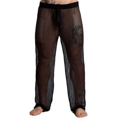 Black mesh gigo striking pants with solid black waistband and cuffs for stylish breathable comfort