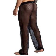 Black mesh swim trunks with solid black waistband and cuffs from gigo striking pants collection
