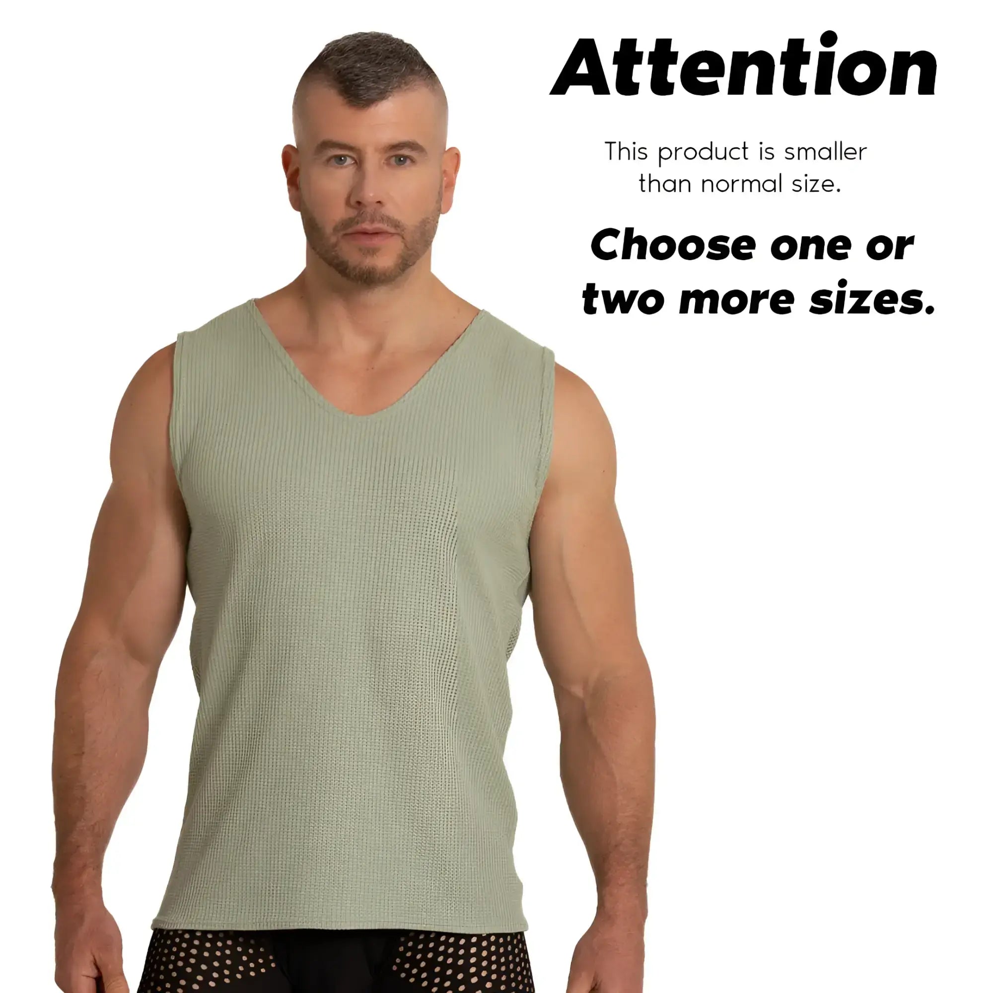 A men’s olive green ribbed knit sleeveless tank top from Gigo Tissue Green Tank collection
