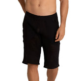 Black mesh gigo tramell shorts with breathable perforated design and elastic waistband for athletic use