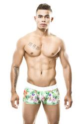 Gigo Tropic boxer underwear size M featuring tropical print swim trunks with a white waistband for beachwear