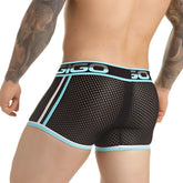 Black mesh gigo versatil blue trunk briefs with light blue and white trim and logo on waistband
