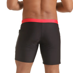 Black swim trunks with vibrant red waistband from gigo versatil red beachwear for versatile beach use