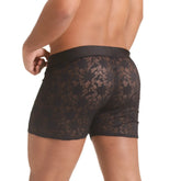 Black lace boxer briefs with solid black elastic waistband from gigo vibrant black hotshort collection