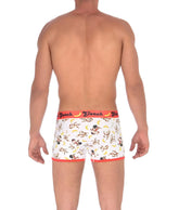 White boxer briefs with playful monkey and banana pattern and bold orange trim from french brand ginch gonch size m